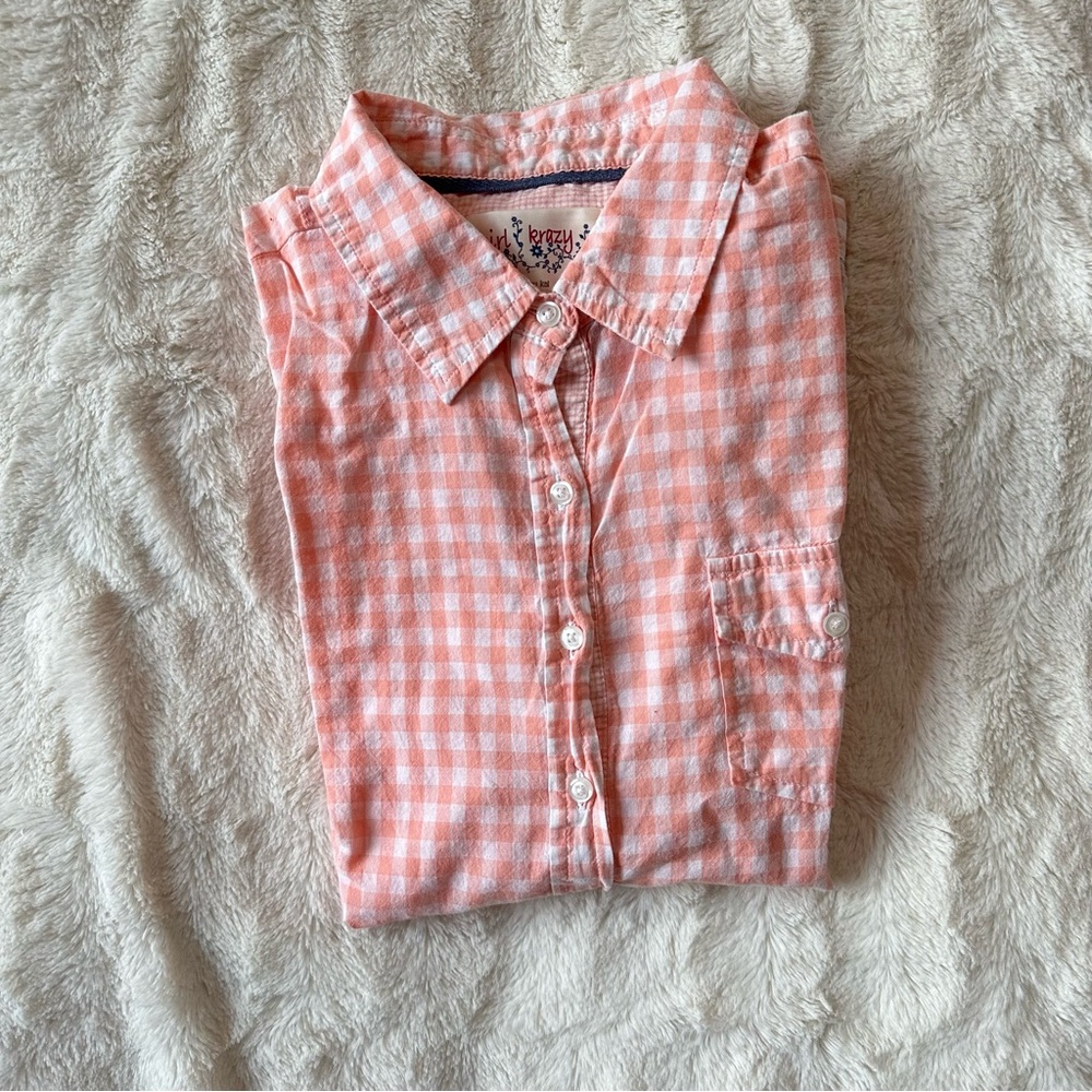 GIRL KRAZY Peach Gingham Button-Up Shirt medium